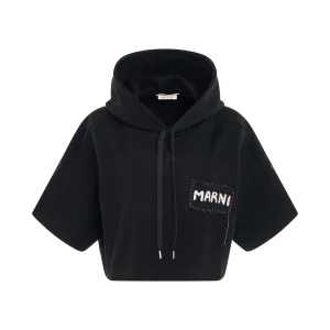 Patch Logo Cropped Hoodie in Black