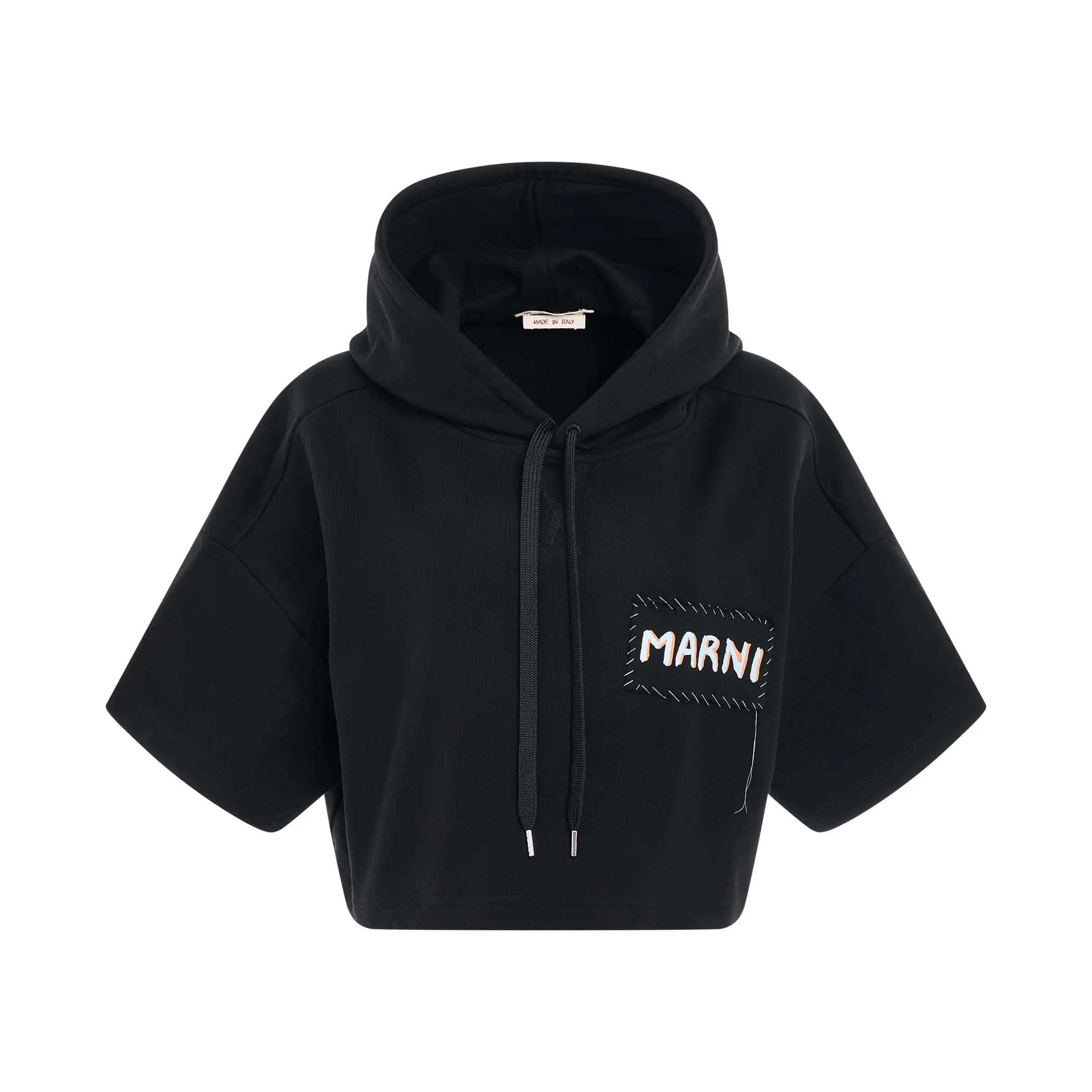 Patch Logo Cropped Hoodie in Black