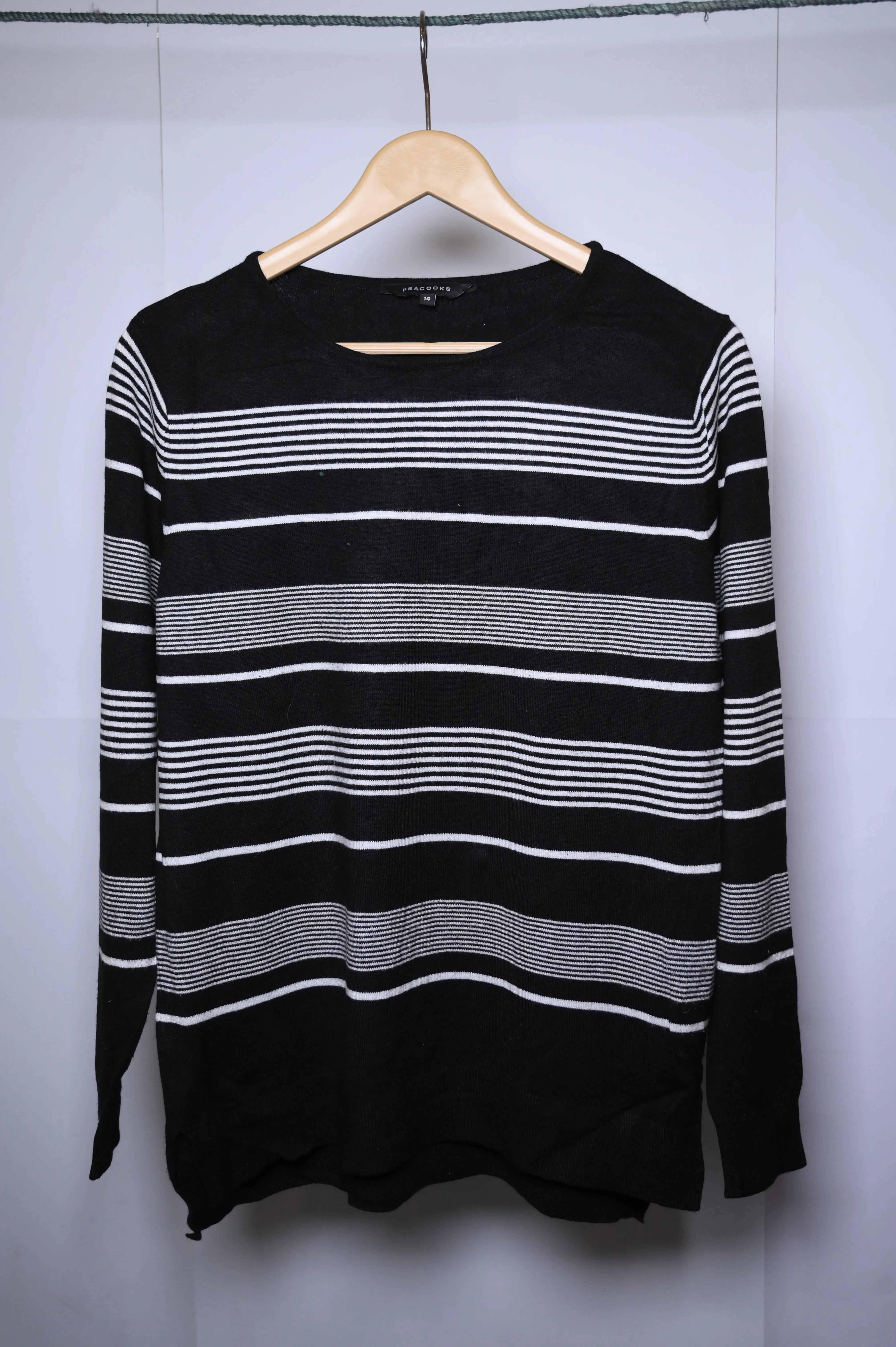 Peacocks Black and White Striped Winter Blouse