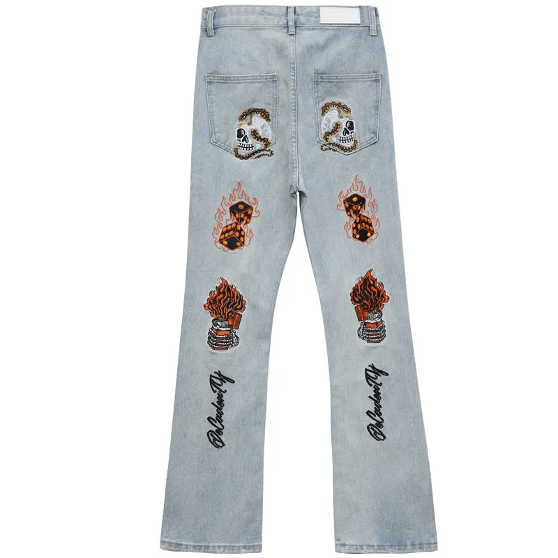 PopFlying Micro Flare Jeans Embroidery Skull