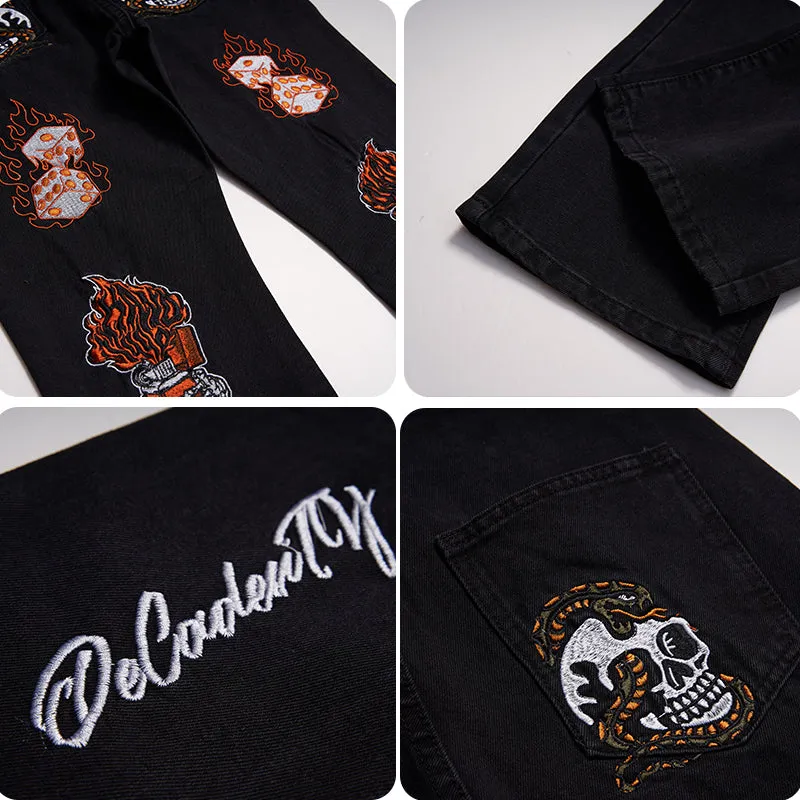 PopFlying Micro Flare Jeans Embroidery Skull