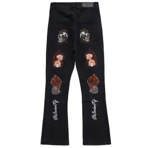 PopFlying Micro Flare Jeans Embroidery Skull