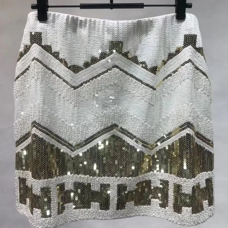 Pre Order: Bead Sequin Wrapped Hip Short Skirt