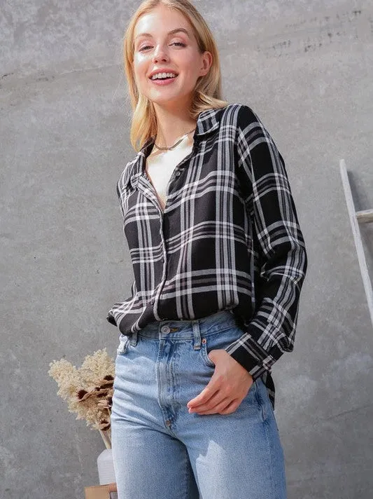 Pretty in Plaid Button up Long Sleeve Blouse