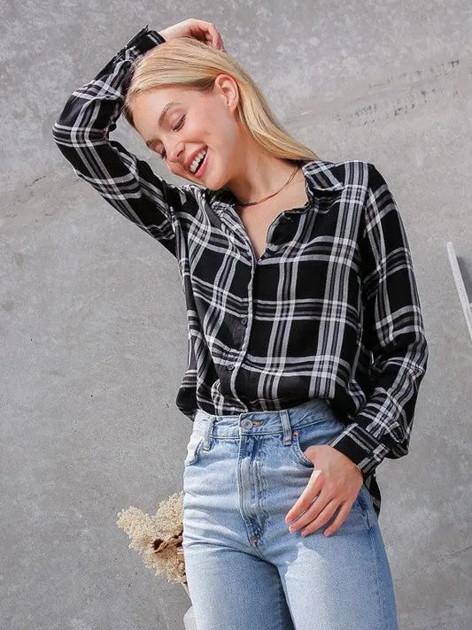 Pretty in Plaid Button up Long Sleeve Blouse