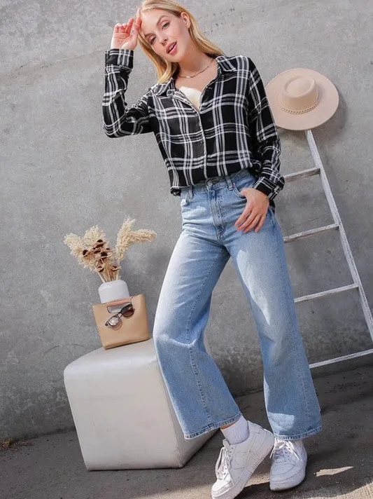 Pretty in Plaid Button up Long Sleeve Blouse