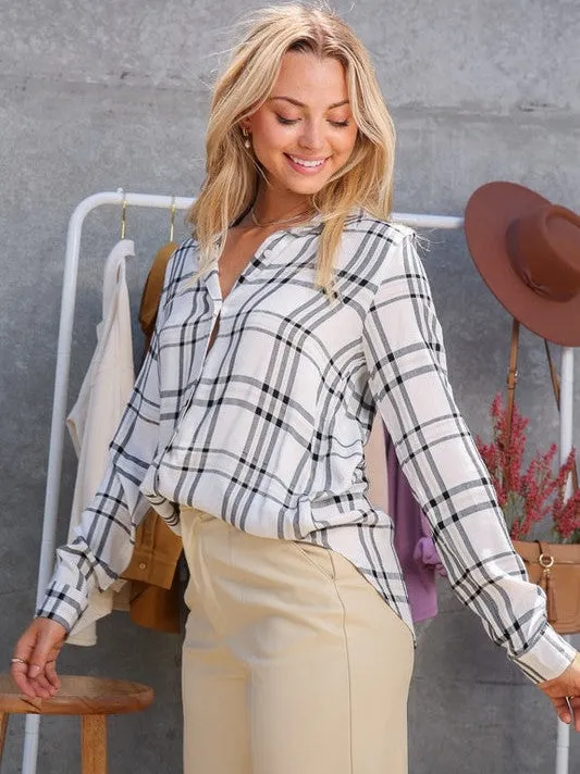 Pretty in Plaid Button up Long Sleeve Blouse