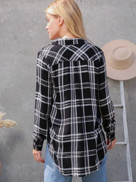 Pretty in Plaid Button up Long Sleeve Blouse