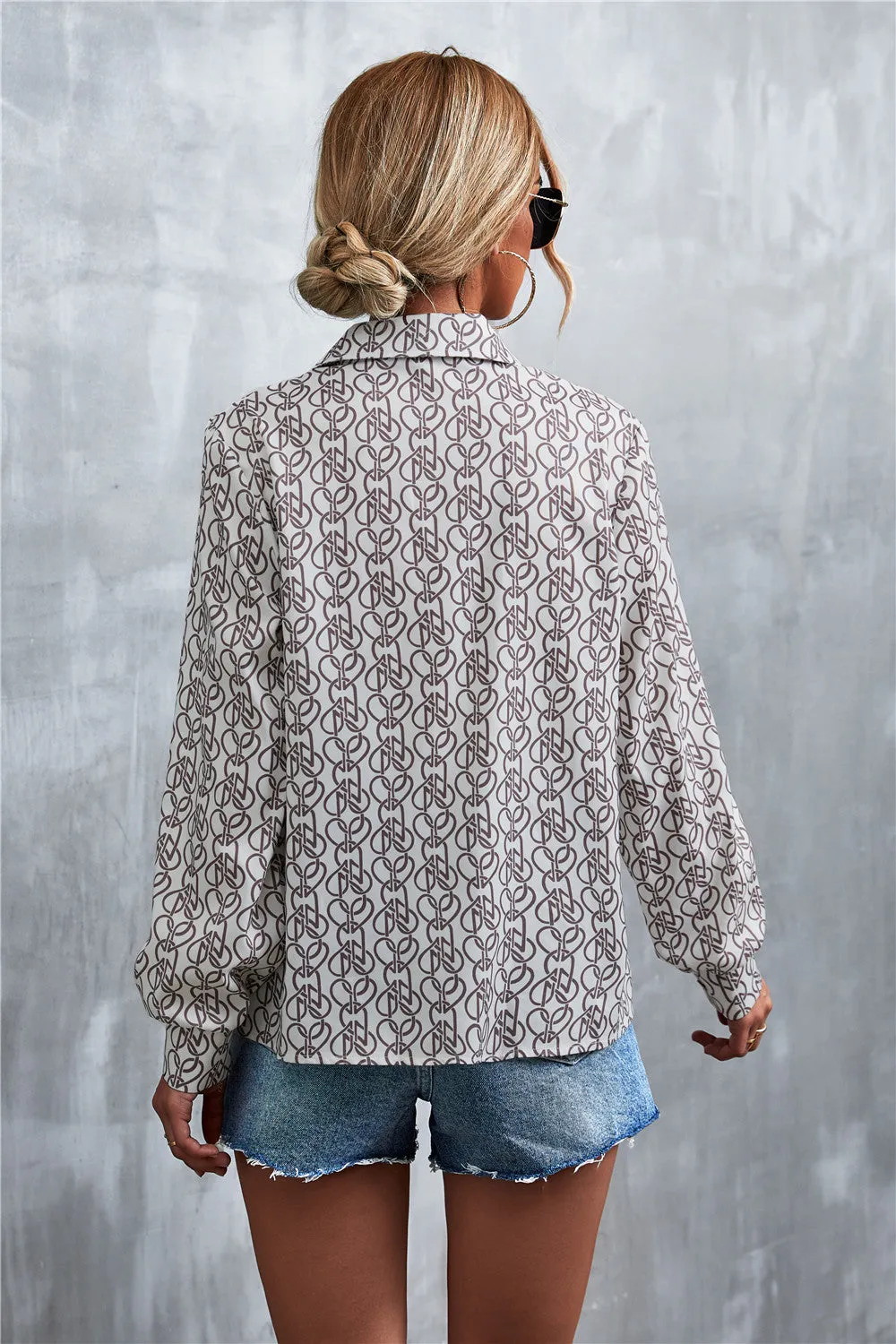 Printed Button Down Long Sleeve Shirt