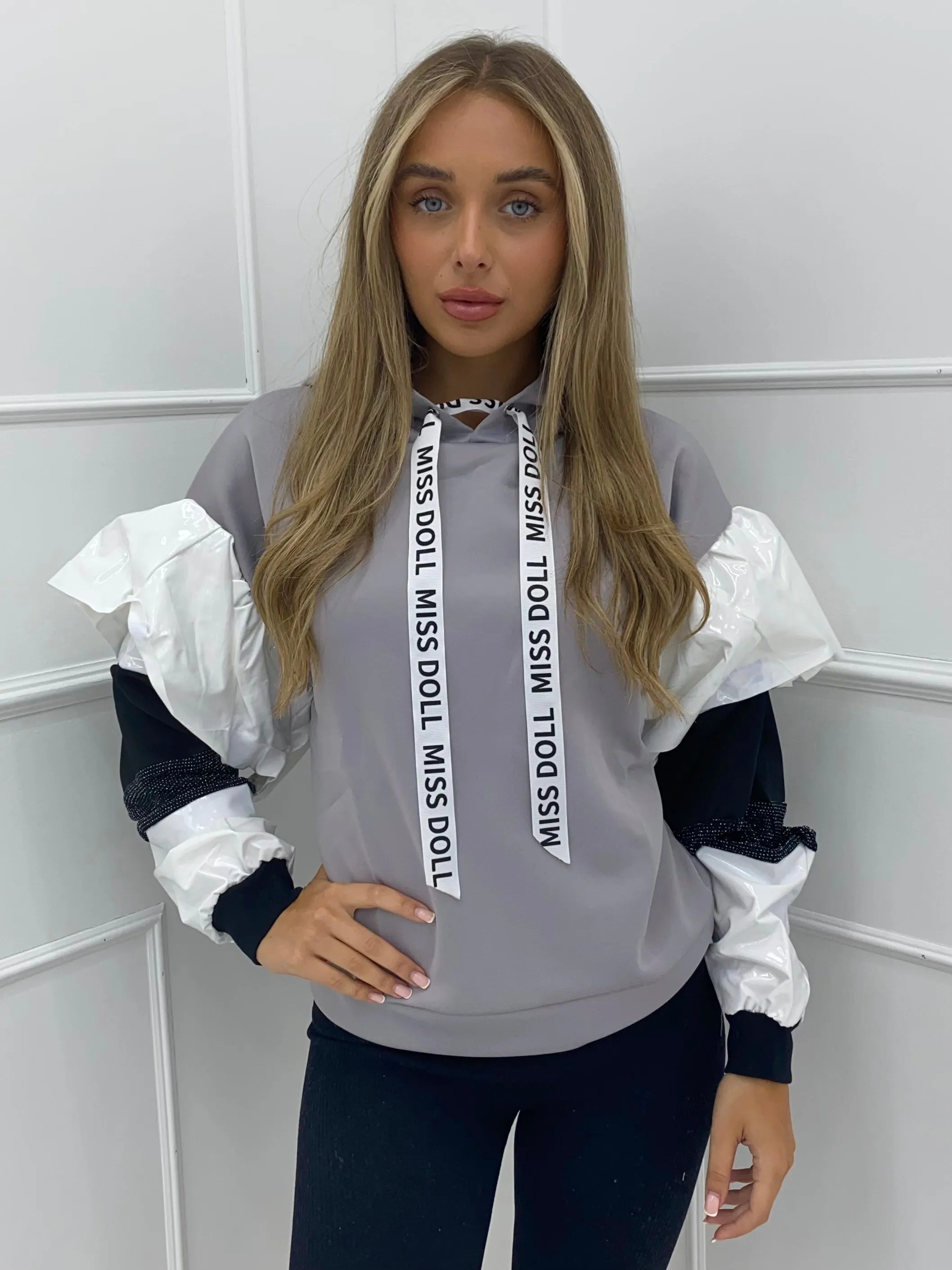 PVC Sleeve Hoodie - Grey