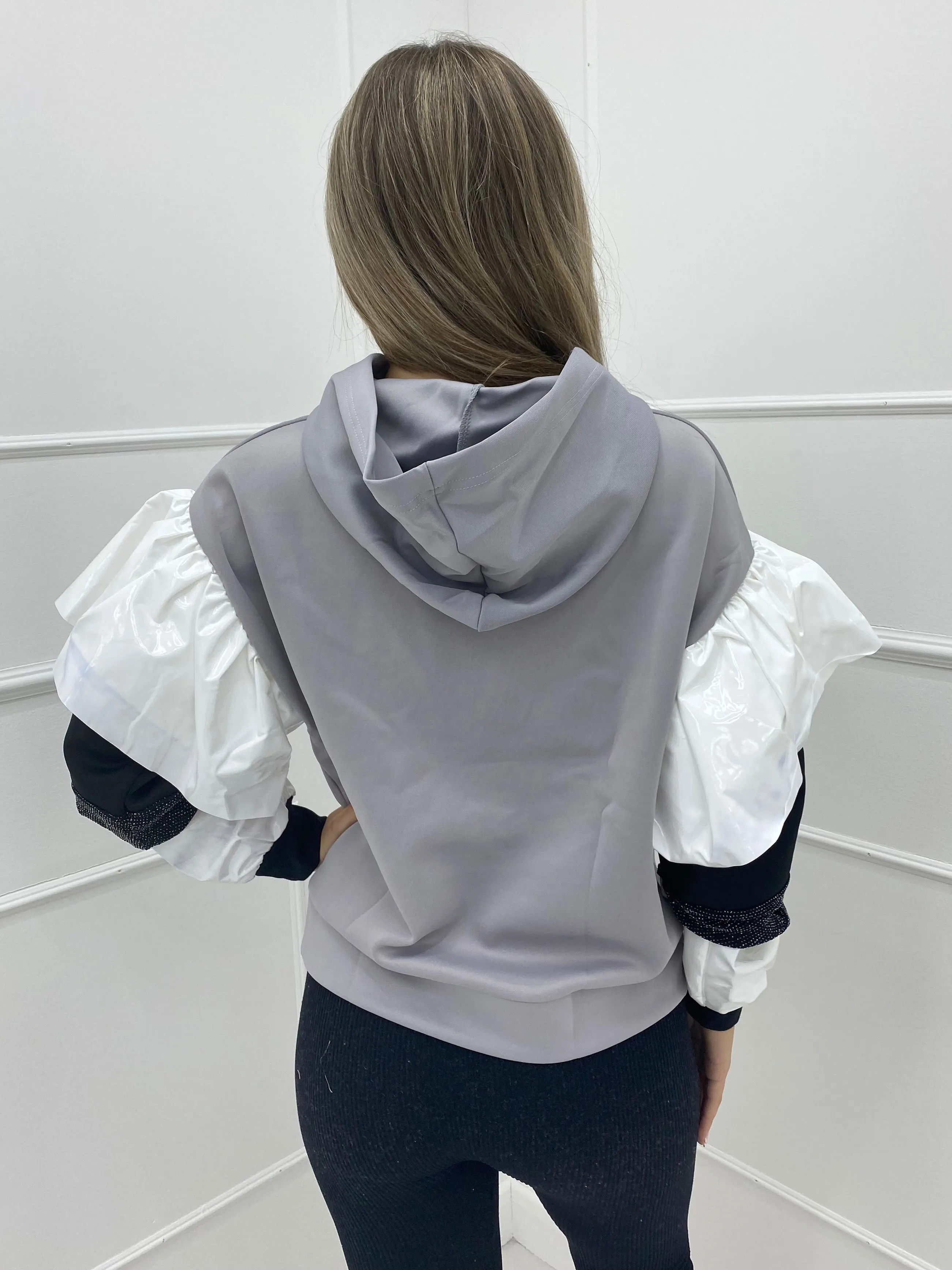 PVC Sleeve Hoodie - Grey