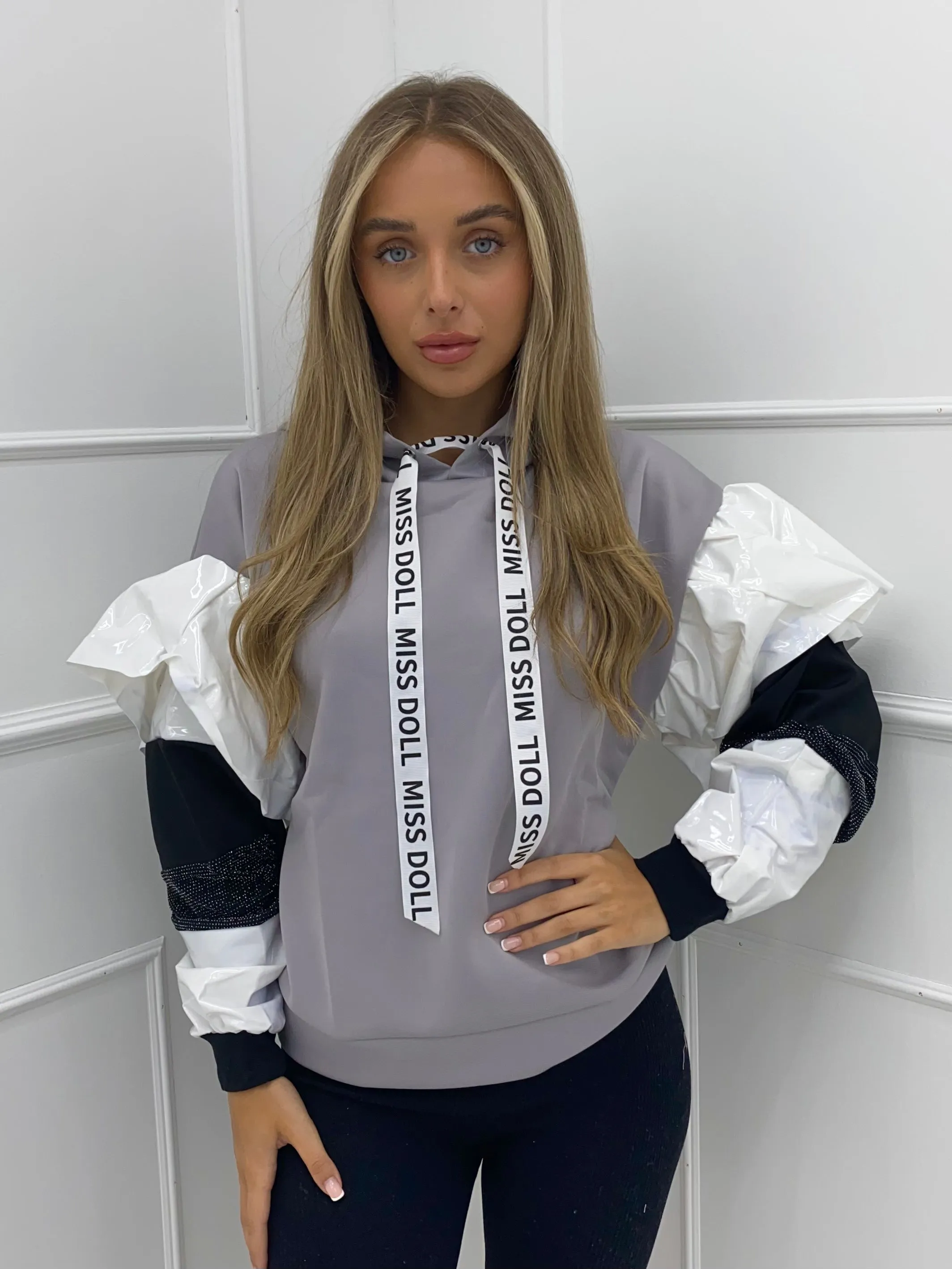 PVC Sleeve Hoodie - Grey