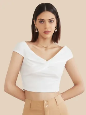 Ruched Twist V Neck Crop Top