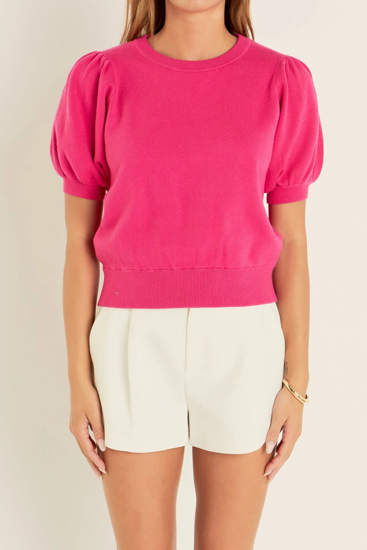 Short Puff Sleeve Knit Top