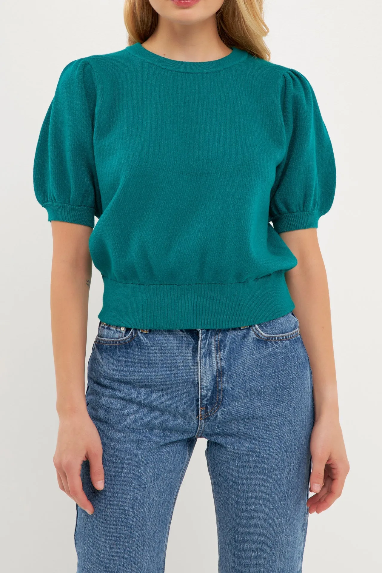 Short Puff Sleeve Knit Top