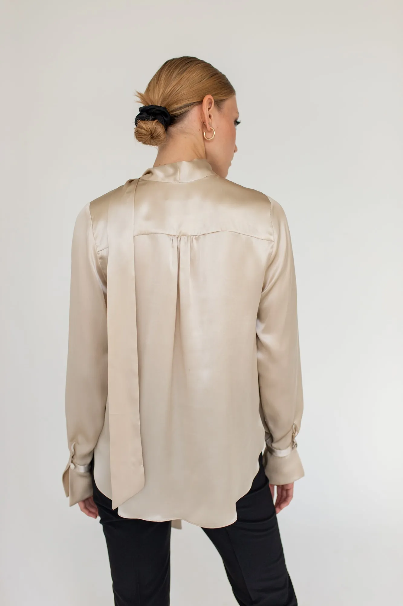 Silk Blouse With A Sash Beige