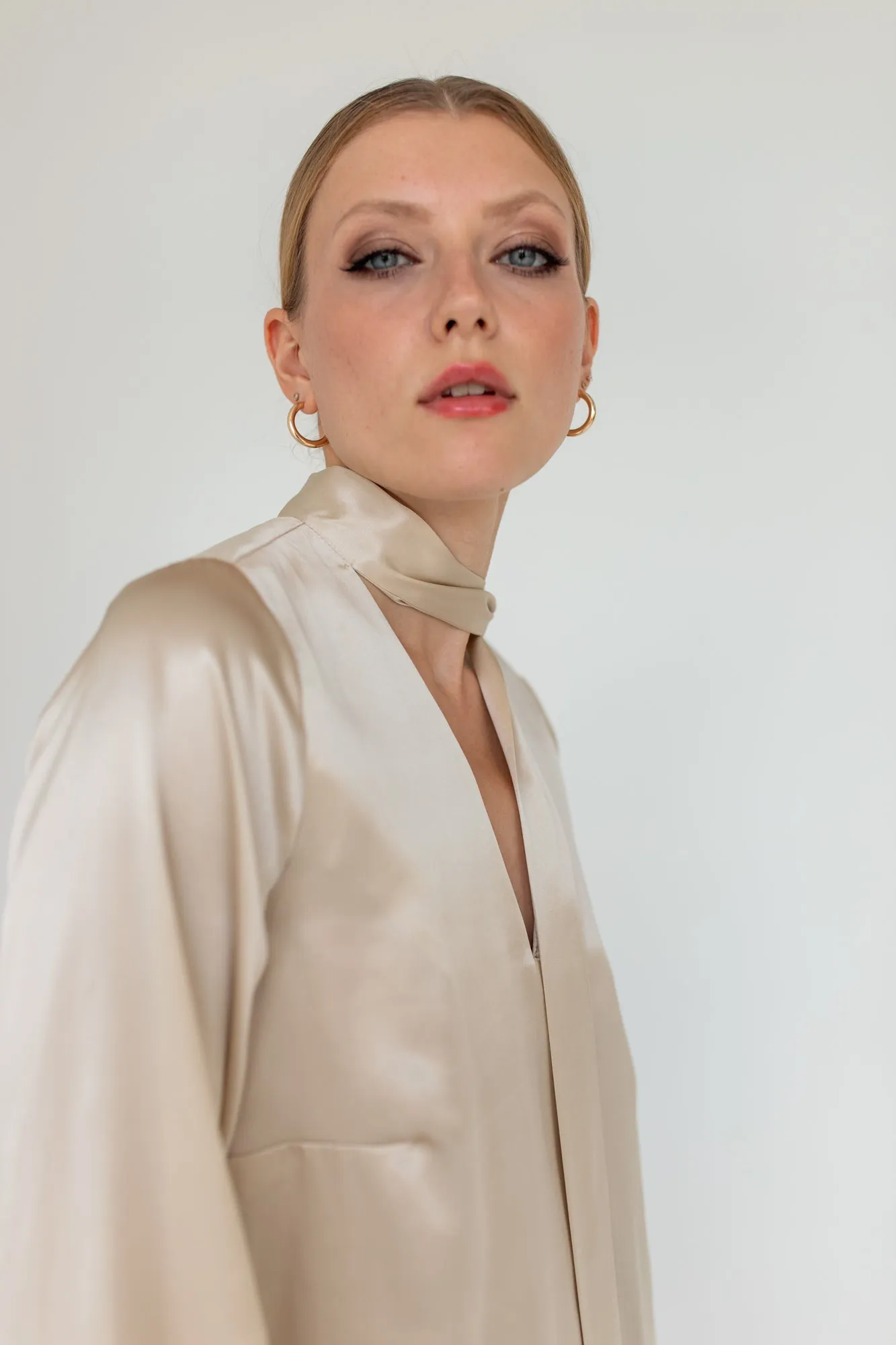 Silk Blouse With A Sash Beige