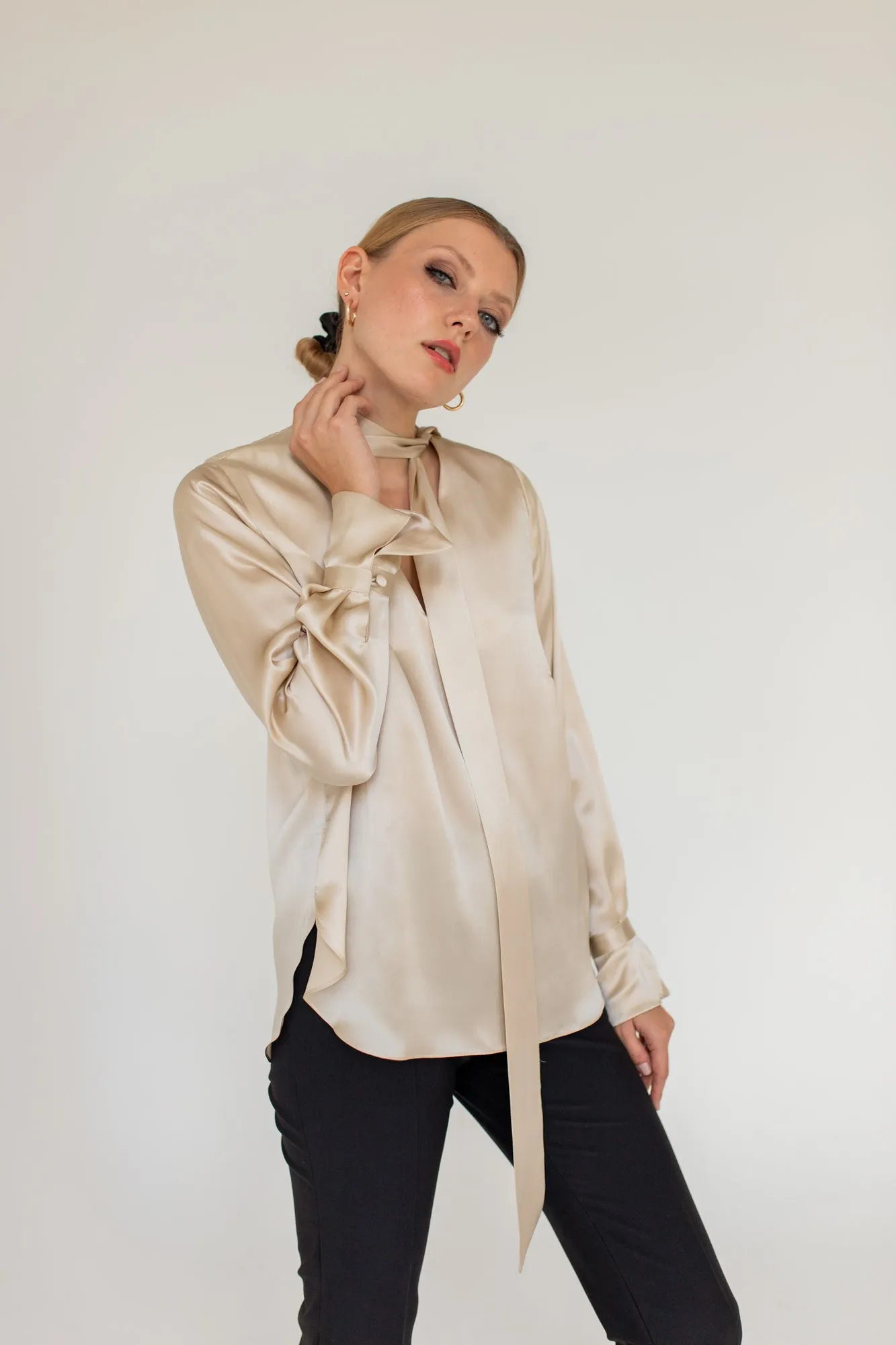 Silk Blouse With A Sash Beige