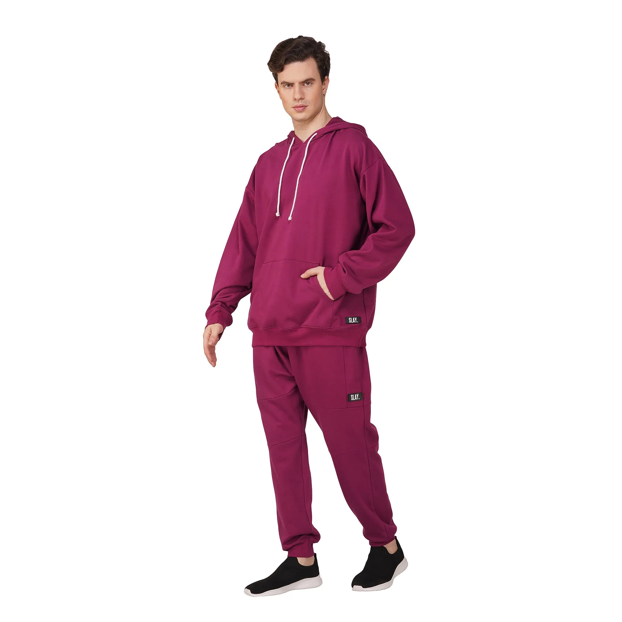 SLAY. Men's Magenta Oversized Drop Shoulder Hoodie & Joggers Co-ord Set