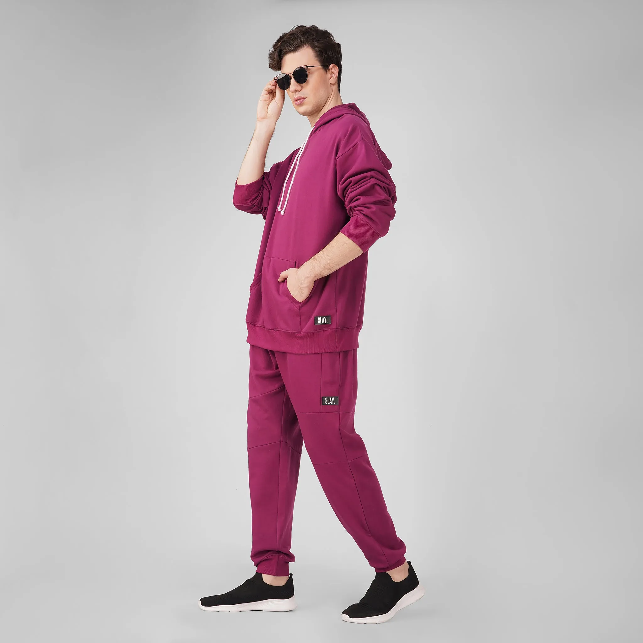 SLAY. Men's Magenta Oversized Drop Shoulder Hoodie & Joggers Co-ord Set