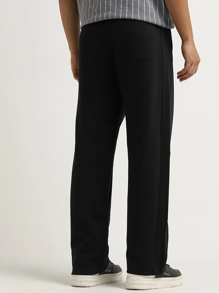 Studiofit Black Relaxed-Fit Cotton Blend Track Pants