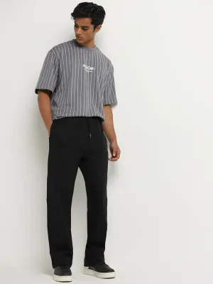 Studiofit Black Relaxed-Fit Cotton Blend Track Pants