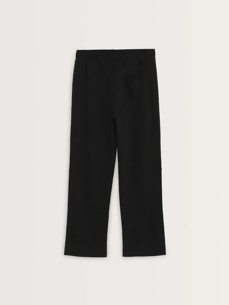 Studiofit Black Relaxed-Fit Cotton Blend Track Pants