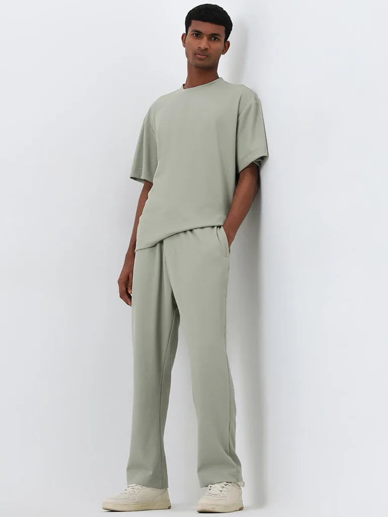 Studiofit Sage Ribbed Relaxed-Fit Mid-Rise Track Pants