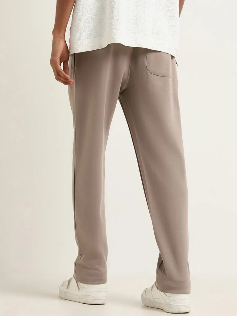 Studiofit Taupe Relaxed-Fit High-Rise Cotton Track Pants