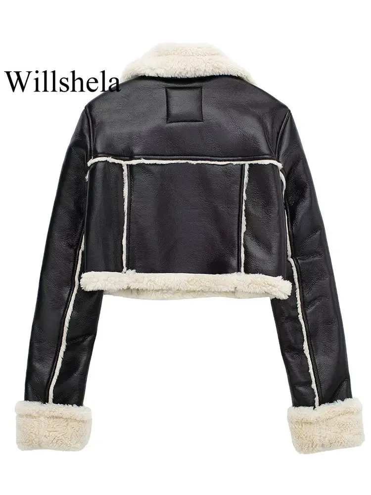 Vintage Lapel Neck Long Sleeves Solid Front Zipper Jackets