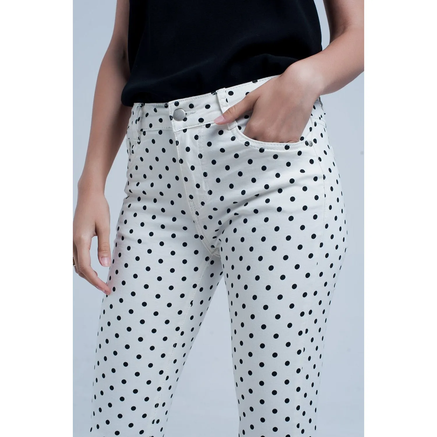 White Jeans in Polka Dots