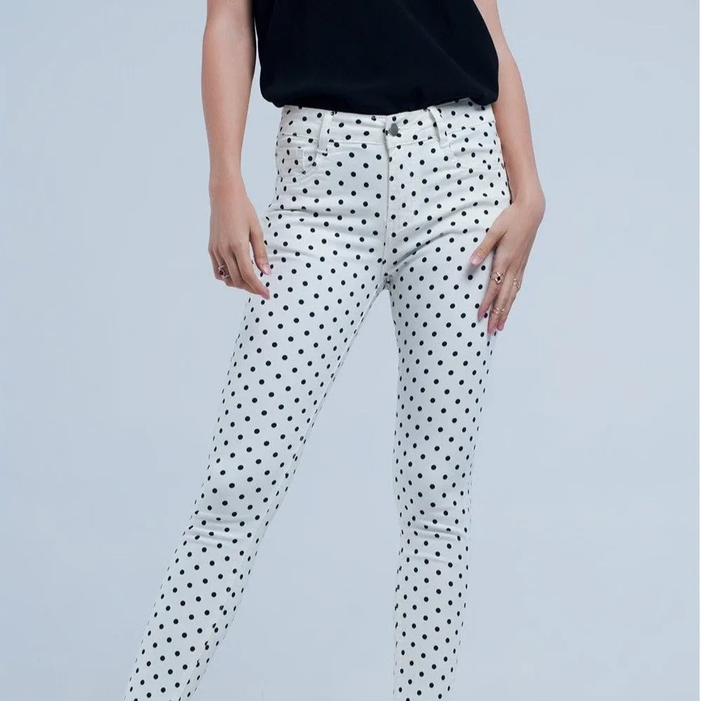 White Jeans in Polka Dots