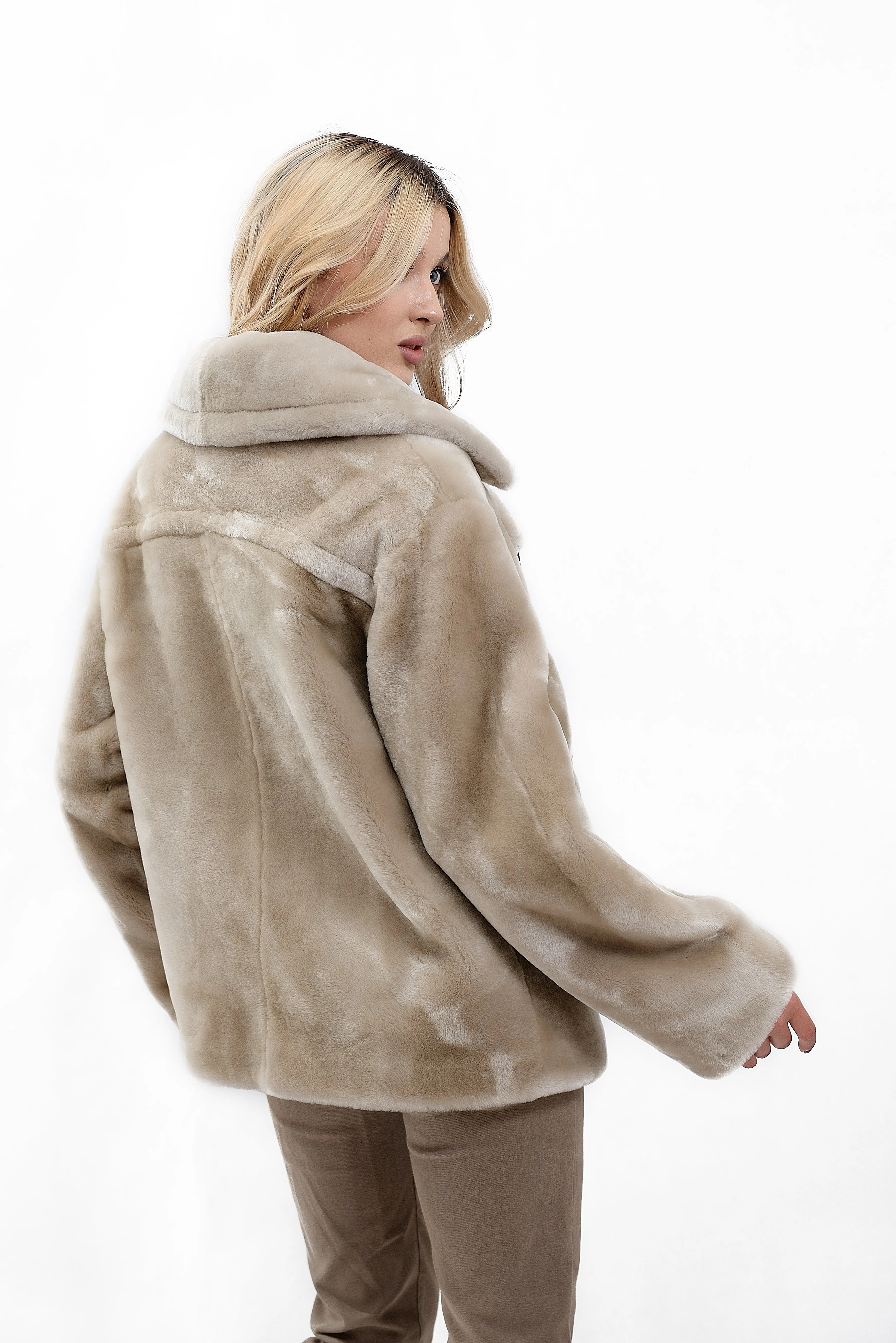 Women's Biker Jacket "Kosukha" Made of Natural Mouton Fur