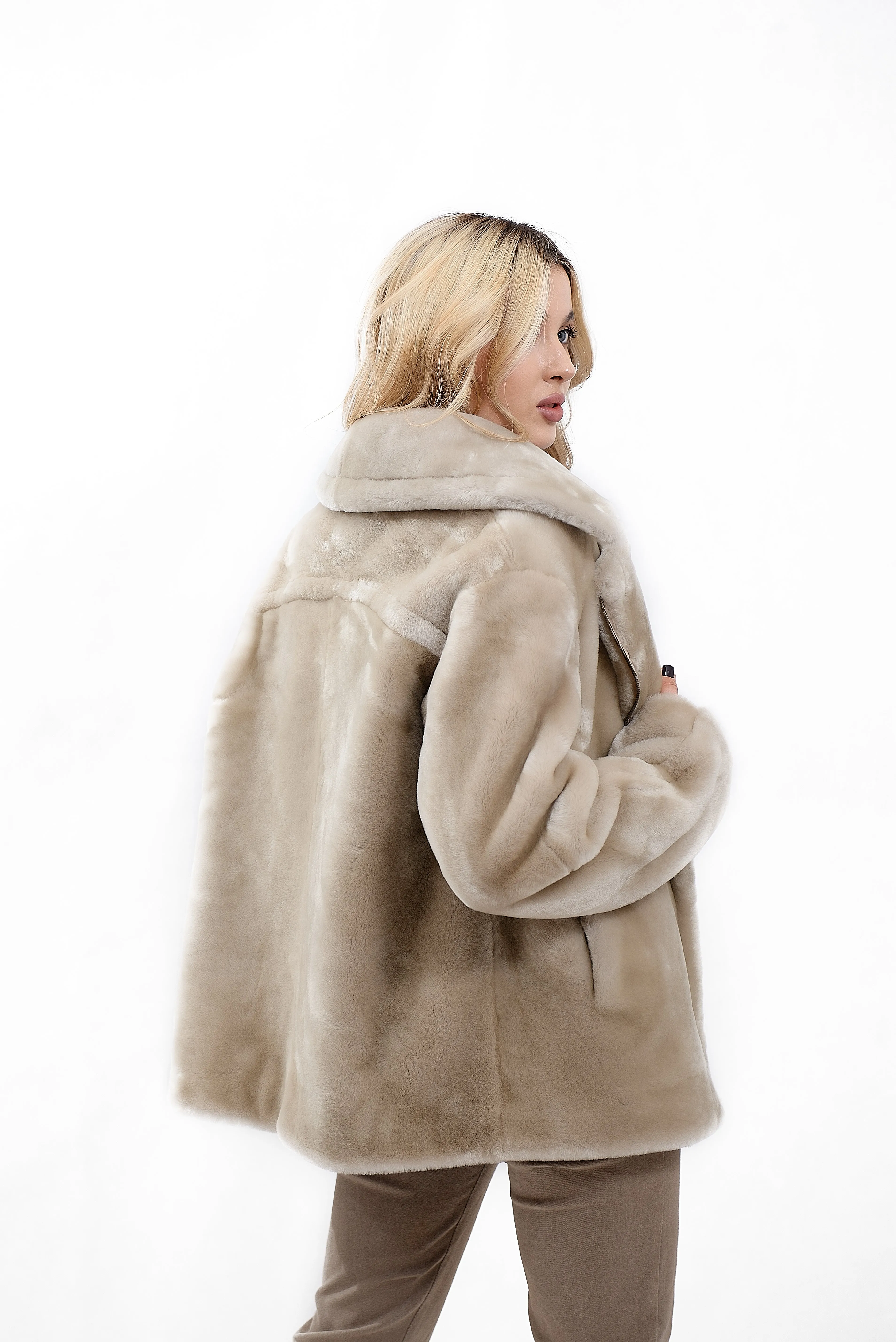 Women's Biker Jacket "Kosukha" Made of Natural Mouton Fur