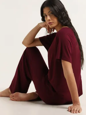 Wunderlove Burgundy Relaxed-Fit High-Rise Pants