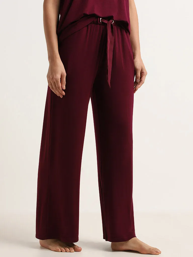 Wunderlove Burgundy Relaxed-Fit High-Rise Pants