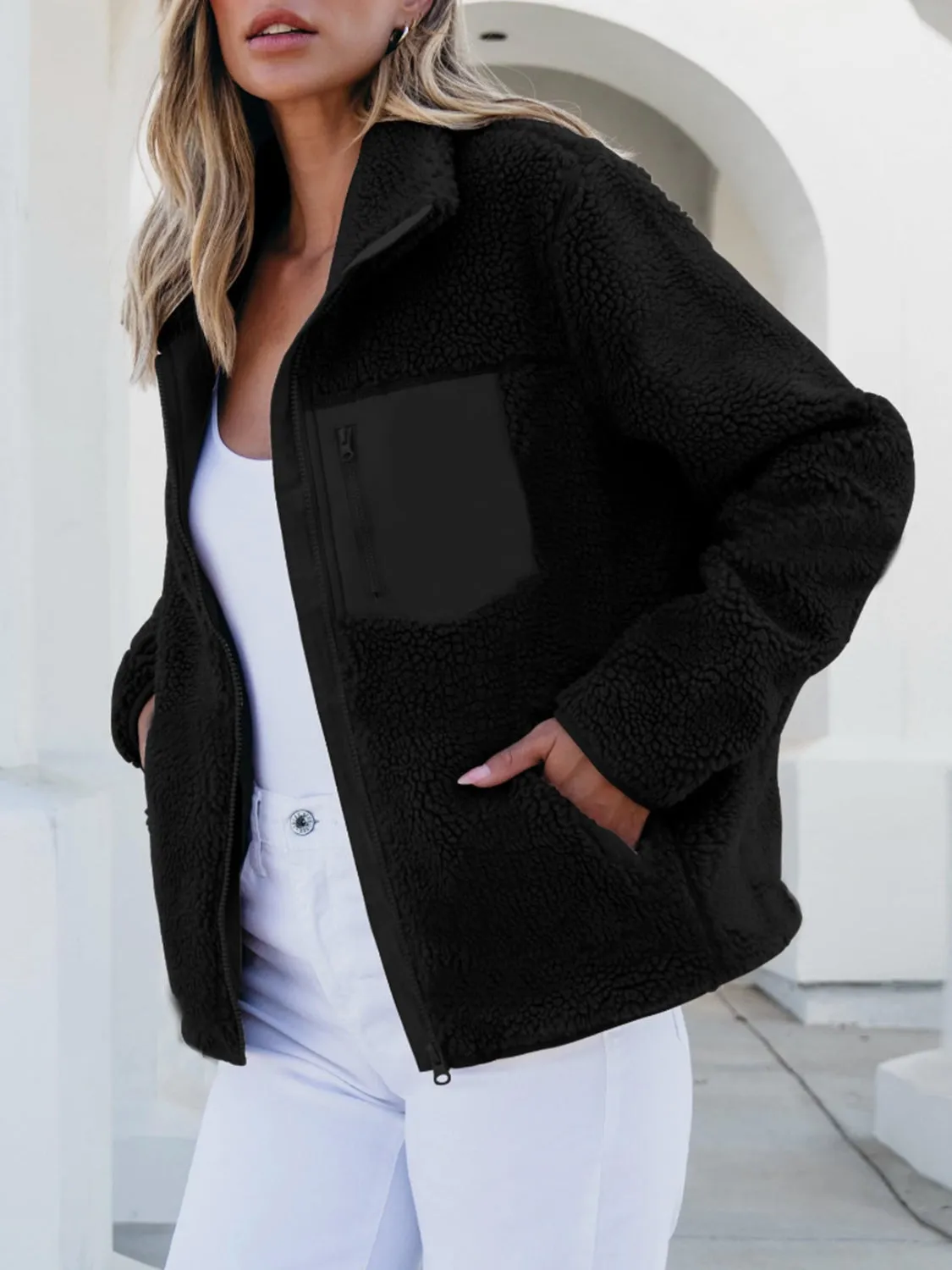 Zip Up Long Sleeve Plush Jacket | Winter Fashion | Winter Coat | Cozy Jackets